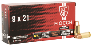 Fiocchi Shooting Dynamics 9x21 IMI Ammunition 50 Rounds 123 Grain Full Metal Jacket Truncated Cone 1230fps