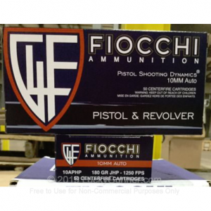 10mm Auto - 180 Grain JHP - Fiocchi - 50 Rounds