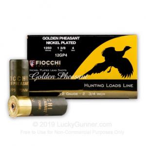 12 Gauge - 2-3/4" 1-3/8 oz #4 Nickel Plated Lead Shot - Fiocchi Golden Pheasant - 250 Rounds