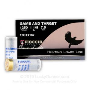 12 Gauge - 2-3/4" 1-1/8 oz. #7-1/2 Shot - Fiocchi Game & Target - 250 Rounds