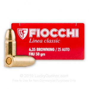 25 ACP - 50 Grain FMJ - Fiocchi - 1000 Rounds