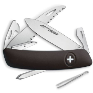 Swiza 601010 D06 Swiss Button Lock Knife with Black Rubberized Handle