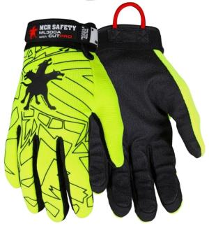 MCR Safety Cut Pro Mechanics Cut and Puncture Resistant Work Gloves, Synthetic Leather Palm and Fingers, Palm Lined with Alycore, Black/Hi-Vis Lime, Large, ML300AL