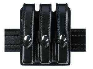 Safariland 777 Slim Triple Mag Pouch W/ Flap, Single Stacked 9mm Mags Browning Bdm 9mm, STX Basket Weave Black W/ Black Plastic Snap 777-76-48PBL