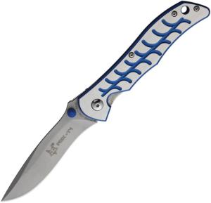 Fox Terzuola Linerlock Folding Knife, 3.25 bead blast finish 440C stainless blade, Blue and silver stainless handle, 01FX159