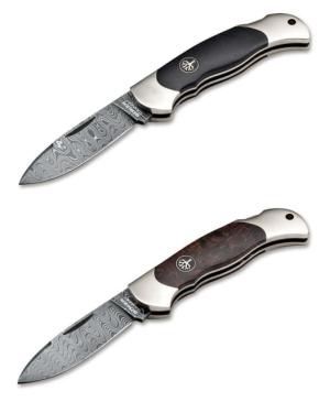 Boker Solingen Junior Scout Folding Knife, 2.76in, Damascus, Curly Birch Wood, Nickel Silver Brown Handle, 111920DAM