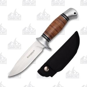 Boker Magnum Leatherneck Hunter 440A Stainless Steel Brown Stacked Leather Handle