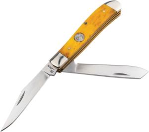 Boker Smooth Yellow Mini Trapper Folding Knife, 3.5in Closed, D2 Tool Steel, Clip/Spey Blades, Yellow Smooth Bone Handle, Boxed, 110851