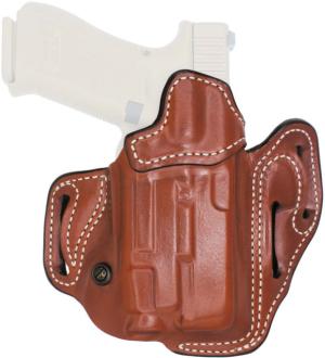 DeSantis Vengeance Scabbard Leather OWB Holster, Left, Tan, w/ Surefire Xc1 And w/Or W/Out Red, Dot, Glock 19, 201TB3WZ0