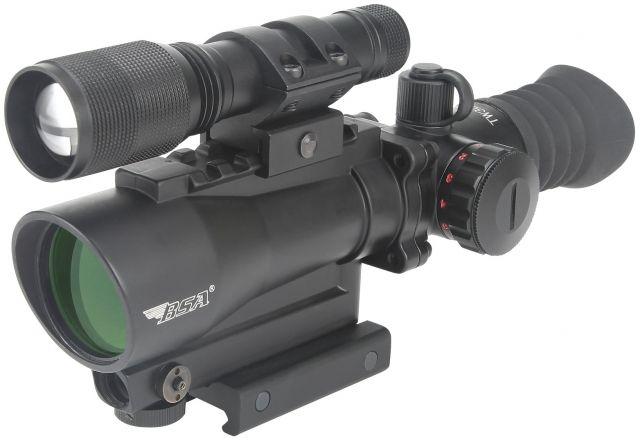 BSA Optics Tactical 30mm Red Dot w/ 650nm Red Laser, One-Piece Mount w/ 140 Lumen LED Flashlight TW30RDLL