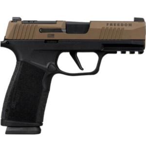 Sig Sauer, P365 XMacro, Semi-automatic, Striker Fired, Polymer Frame Pistol, Compact, 9MM, 3.7" Barrel, Matte Finish, Black and Bronze, X-RAY3 Day/Night Sights, Optic Ready, Non-Manual Safety, 17 Rounds, "Freedom" Engraving on Slide, 2 Magazines
