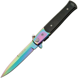 China Made Knives 300102RB Rainbow Stilletto Assisted Opening Stiletto Linerlock Folding Pocket Knife
