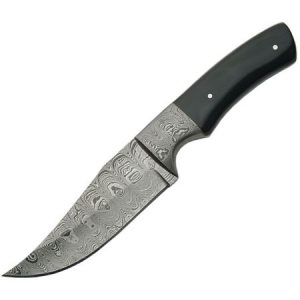DaMascus Knives 1051HN Clip Point Hunter Fixed Damascus Steel Blade Knife with Black Horn Handles