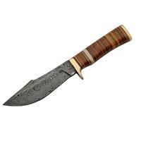 Damascus Leather Stacked Bowie Knife, 5.25&amp;quot; Blade