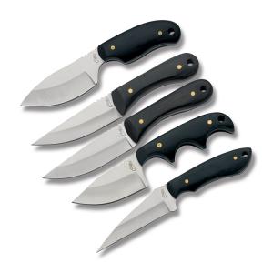 Right Edge Small Hunting Knife Set with Black Pakkawood Handles and Stainless Steel Plain Edge Blades Model 211229