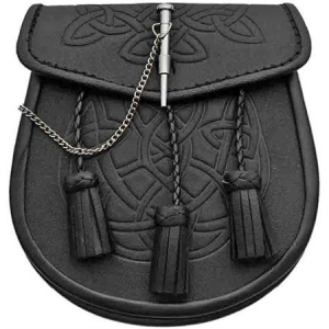 Pakistan 3344 Celtic Knot Sporran Black Leather Pouch with Pin