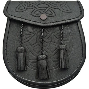 Pakistan 3345 Celtic Knot Sporran Black Leather Pouch with Snap