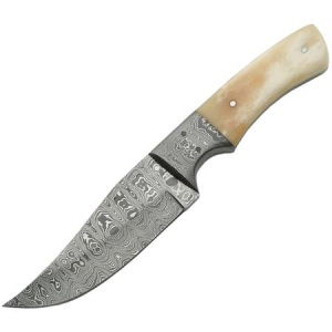 DaMascus Knives 1051BO Clip Point Hunter Fixed Damascus Steel Blade Knife with White Smooth Bone Handles