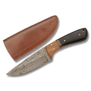 Szco The Wedge Damascus Fixed Blade with Olive Wood and Animal Horn Handle with Damascus Steel 4" Drop Point Blade Model DM-1072