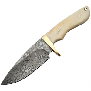 Damascus Knives 1089BO Bone Handle Fixed Blade Knife