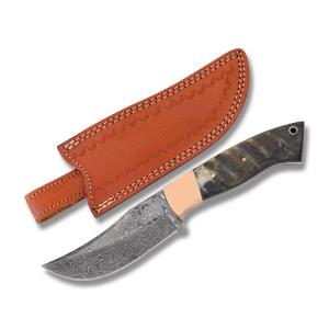 Rite Edge Hunter with Rams Buffalo Horn Handles and Damascus Steel 4.25" Clip Point Plain Edge Blades Model DM-1152