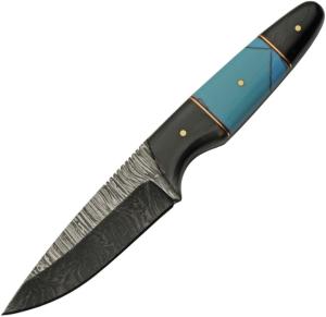 Damascus Fixed Blade Buffalo/Turq