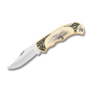 Szco Deer Wildlife Lockback with Composition Handles and Stainless Steel 3.375" Clip Point Plain Edge Blades Model 211411 DE