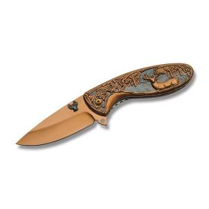 Szco Forest Prince Linerlock with Rose Gold Cast Metal Handles and Assisted Opening Titanium Finish Stainless Steel 3.25" Drop Point Plain Edge Blades