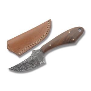 Szco Cat Skinner with Walnut Handles and Damascus Steel 2.812" Clip Point Plain Edge Blades Model DM-1131WN