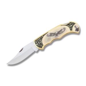 Szco Eagle Wildlife Lockback with Composition Handles and Stainless Steel 3.375" Clip Point Plain Edge Blades Model 211411 EG