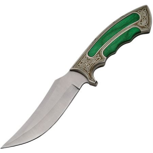 China Made 211396GN Silver & Green Fancy Bowie Fixed Blade Knife