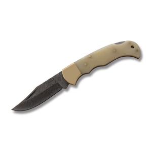 Szco Lockback with Natural Bone Handles and Damascus Steel Clip Point Plain Edge Blades Model DM-1110