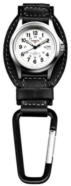 Dakota Watches Leather Hanger, White Dial, Black Leather, Black Carabineer 3552-6