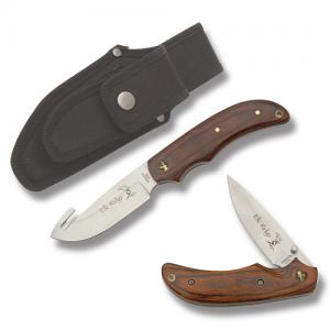 Master Cutlery Elk Ridge Hunting Set with Wood Handles and Stainless Steel Plain Edge Blades Model ER-013