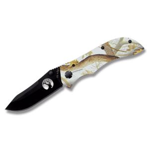 Master Cutlery Elk Ridge Linerlock with Green Camouflage Aluminum Handles and Black Coated 440 Stainless Steel 3.375" Clip Point Plain Edge Blades Model ER-013