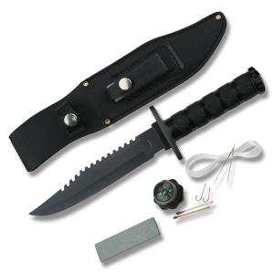 Master Cuterly Survival Knife with Black Finish Stainless Steel Handles and Black Coated Stainless Steel 6" Clip Point Plain Edge Blades Model CK-086B