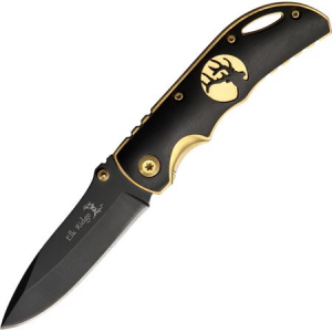 Elk Ridge Knives 134 Linerlock Folding Pocket Knife with Gold Ti Finish Aluminum Frame Black Onlay Handles