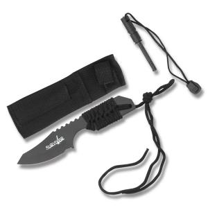 Master Cutlery Survival Knife with Paracord Wrapped Handles and Black Coated Stainless Steel 2.75" Wharncliffe Plain Edge Blades Model HK-106321B