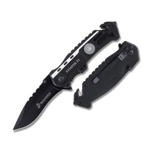 Master Cutlery US Marines Folder with Black Aluminum Handle and Black Coated Stainless Steel 3.5" Clip Point Blade Model M-A1002DP