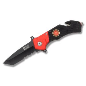 Master Cutlery MTech USA Ballistic Rescue Spring Assisted Folder with Red and Black Aluminum Handle and Black Coated Stainless Steel 3" Tanto Tip Partially Serrated Edge Blade Model MT-A836FD