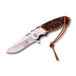 Master Cutlery Elk Ridge Ballistic Spring Assisted Opening Linerlock with Imitation Stag Composition Handle and Satin Finish Stainless Steel 3.5" Drop Point Blade Model ER-A003I