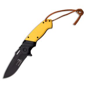 Elk Ridge Spring Assisted Knife with Yellow Nylon Fiber Handle and Black Stainless Steel 3.5" Drop Point Blade Model ER-A003BY