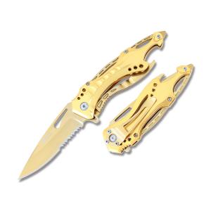 Master Cutlery MTech USA Ballistic Spring Assisted Folder with Gold Coated Aluminum Handle and Gold Coated Stainless Steel 3.75" Drop Point Partially Serrated Edge Blade Model MT-A705GD
