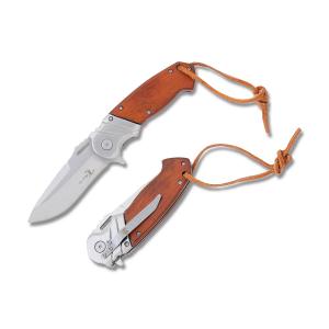 Master Cutlery Elk Ridge Ballistic Spring Assisted Opening Linerlock with Brown Pakkawood Handle and Satin Finish Stainless Steel 3.5" Drop Point Blade Model ER-A003SBW