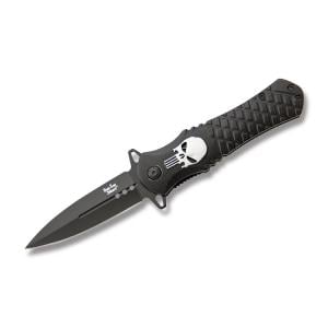Master Cutlery Dark Side Blades Spring Assisted Folder with Black Anodized Aluminum Handle and Black Coated Stainless Steel 4" Spear Point Blade Model DS-A014BK