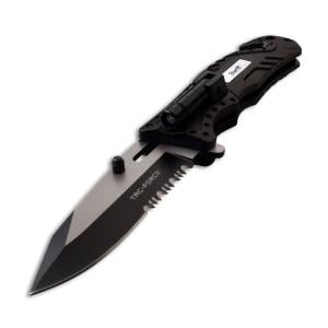 Tac-Force Sheriff Spring Assisted Knife with Black Aluminum Handle and Black Stainless Steel 3.25" Partially Serrated Clip Point Blade Model TF-835SH