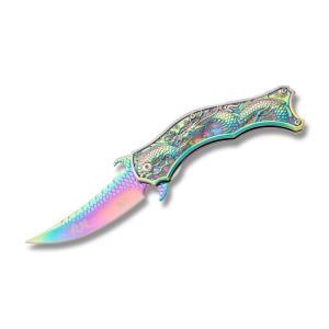 Master Cutlery Dark Side Blades Spring Assisted Folder with Rainbow Coated Stainless Steel Handle and Rainbow Coated Stainless Steel 4" Clip Point Blade Model DS-A019RB