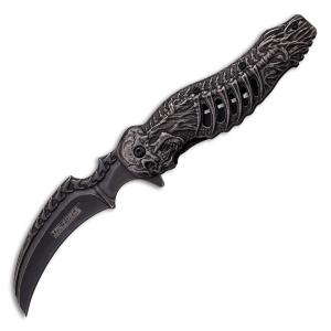 Tac-Force Grim Reaper Spring Assisted Knife with Stonewash Stainless Steel Handle and Stonewash Stainless Steel 3.5" Hawkbill Blade Model TF-857