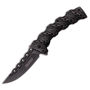 Tac-Force Chains Spring Assisted Knife with Stonewash Stainless Steel Handle and Stonewash Stainless Steel 3.5" Drop Point Blade Model TF-859
