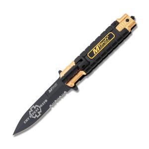 Master Cutlery MTech USA Ballistic Spring Assisted Opening Linerlock with Orange and Black Anodized Aluminum Handle and Black Coated Stainless Steel 3.58" Spear Point Partially Serrated Edge Blade Model MT-A859OR